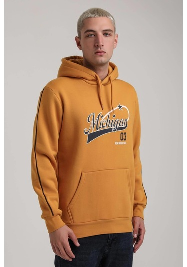 Kapüşonlu Hardal Slim Fit Full-zip Sweatshirt 24fwm64079 HARDAL Hardal