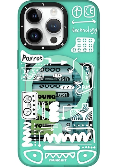 iPhone Uyumlu  15 Pro Kılıf Magsafe Şarj Özellikli Youngkit Dark Matter Serisi Kapak Mavi