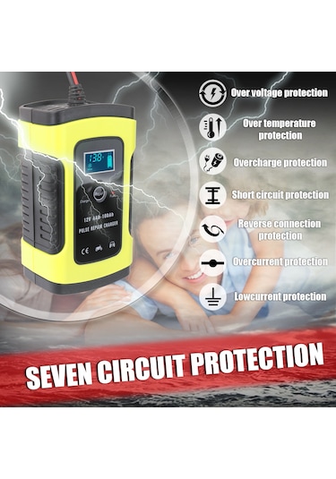 Monyee 12v 6a Akıllı Akü Şarj Cihazı - Otomobil Motosiklet Aküsü Tamir Edici, Otomatik Korumalı, Lcd Ekranlı, Avrupa Standartı Sarı