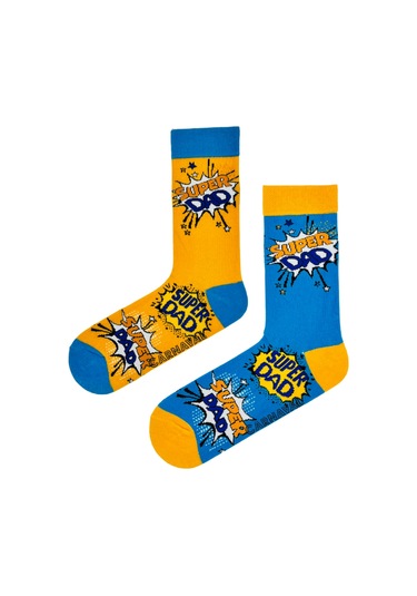 Sağlı Sollu Super Dad Desenli Renkli Çorap Renkli Çok Renkli