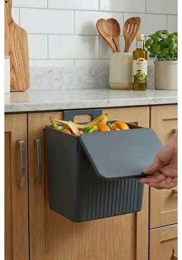 Askılı Ve Yapışkanlı Mutfak Ve Banyo İçin Pratik Çöp Kovası 8lt Antrasit
