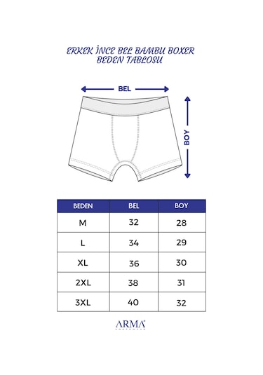 Arma Yıldız Erkek İnce Bel Lastikli Bambu Boxer Lacivert 5'li Paket Lacivert
