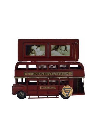 Dekoratif Nostaljik Metal Vintage London Bus Kırmızı