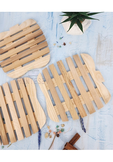 Nergis Ahşap Tencere Tava Çaydanlık Atlığı Nihale Seti 3 Lü Set