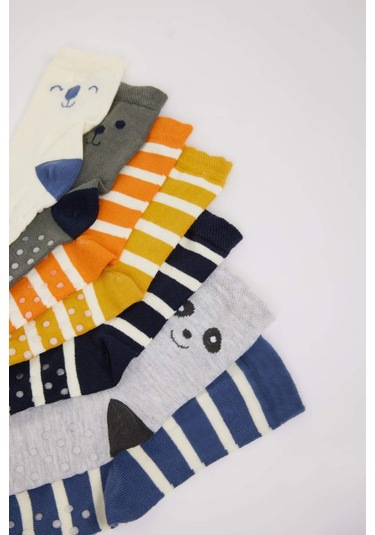 Defacto Erkek Bebek Kaydırmaz Taban 7li Pamuklu Uzun Çorap D2686a5nskr1 Çok Renkli