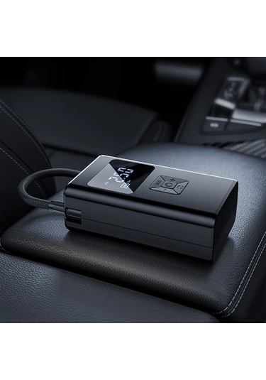 Primepickings Black Taşınabilir Şişirme Cihazı Led Işıklı Dijital Lastik Şişirme Kablosuz Şarjlı Ve Fişli Araç Motosiklet Bisiklet Balonlar İçin