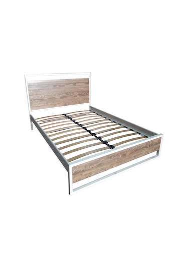 Ariane Ahşaplı Çift Kişilik Metal Karyola Beyaz Ahşap Latalı