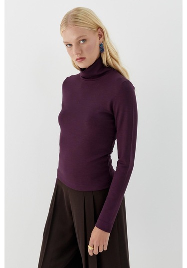 Balıkçı Yaka Uzun Kollu Body Mürdüm Mürdüm