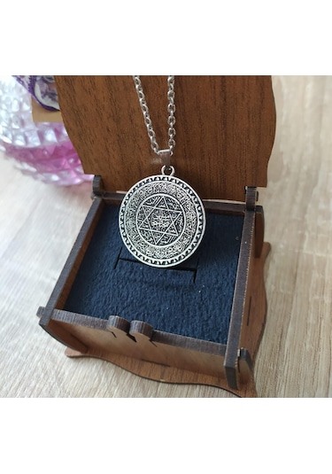 Mührü Süleyman Ve Tılsımı Yazılı Kolye Gümüş Rengi Gümüş