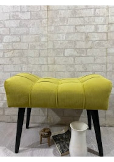 , Puf Ahşap Siyah Ayak Limon Sarısı,spor Modern Tasarım, Çima Dik