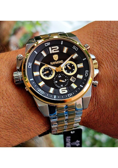 Raymond Özel Tasarım Çelik Erkek Kol Saati Gümüş - Gold