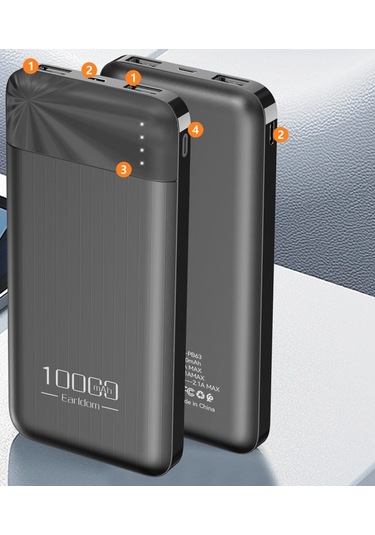 Earldom PB63 10.000 mAh 2 Adet 10W USB Çıkışlı Powerbank - Siyah