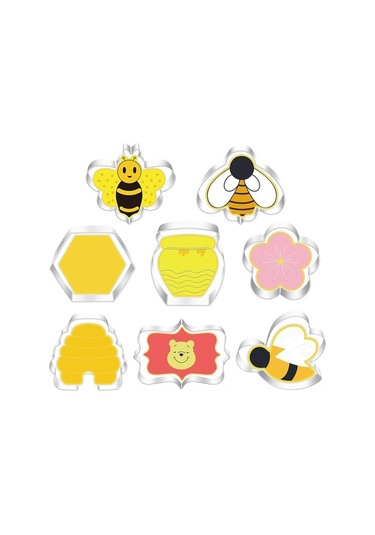 Fortunelane 8'li Arı Temalı Çerez Kalıbı - Arı, Balı, Çiçek, Balon Şekilleri - Gıda Güvenli Paslanmaz Çelik - Pastane Ve Parti De Sarı