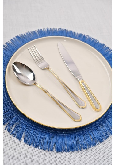 Lugga Mira Gold Tatlı Çatal Kaşık Bıçak Takımı 6 Kişilik 18 Parça Altın - Gümüş