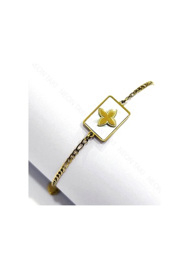 Beyaz , Altın Renk Çiçek, Paslanmaz Çelik Halhal 8, Altın Renk Altın