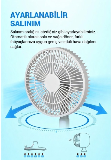 Otomatik Dönebilen Masa Üstü Lamba Özellikli Usb Şarjlı Mini Fan 4000 Mah Vantilatör