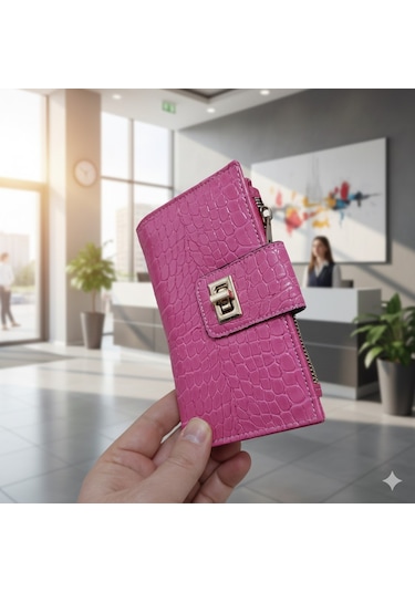 Newish Polo Telefon Bölmeli Klipsli Fermuarlı Portföy Cüzdan Pmb Pembe