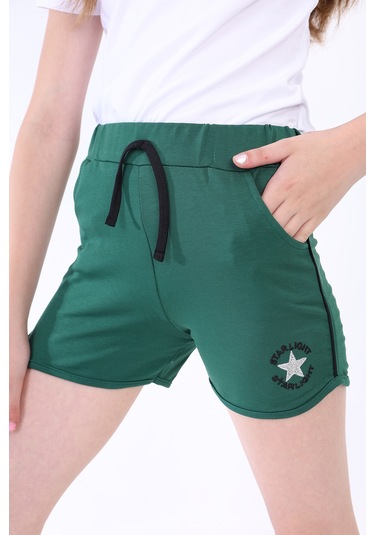 Toontoy Kız Çocuk Yıldız Arma Nakışlı Şort Yeşil