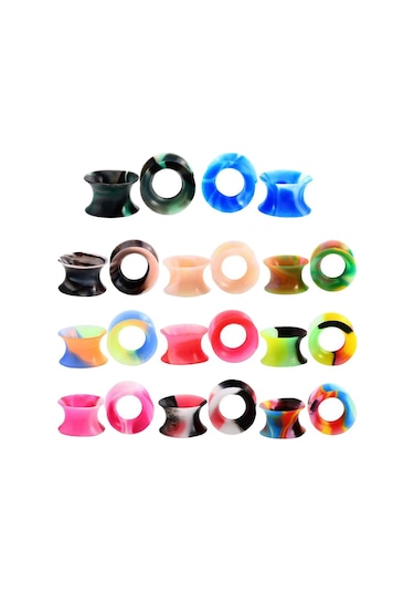 Suntek 11 Çift Esnek Silikon Alevlendi Fişler Tünel Kulak 12mm Çok Renkli