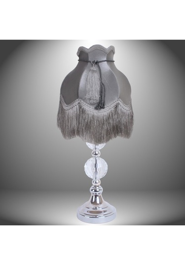 Gri Renk Kadife Abajur Yatak Odası Gümüş Kristal Ayak Vintage Ab0 Diğer