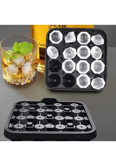 16 Izgara Elmas Buz Kalıbı Kalıp Kutusu Gıda Sınıfı Silikon Buz Siyah