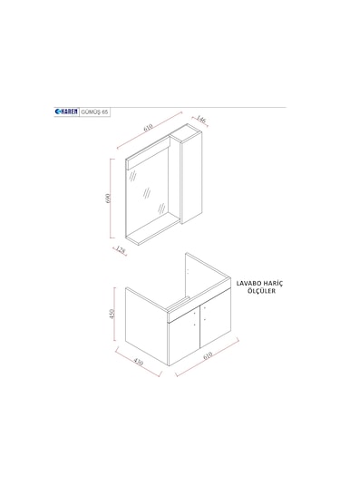 Karen Banyo Gümüş 65 Cm Lavabolu Banyo Dolabı Retro Gümüş-beyaz Lavabo Dahil Gümüş