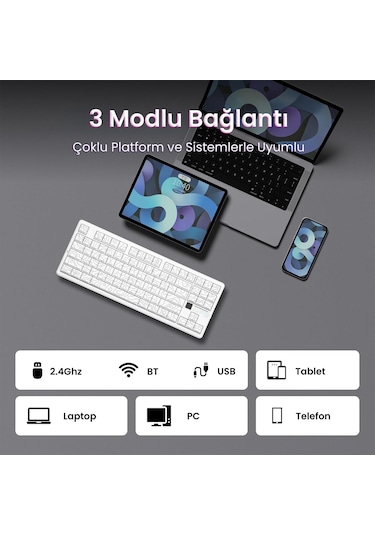 Aula F87 Pro V2 Mekanik Rgb Tkl Star Vector Switch Kablosuz Makrolu Hot Swap Klavye Desenli Beyaz