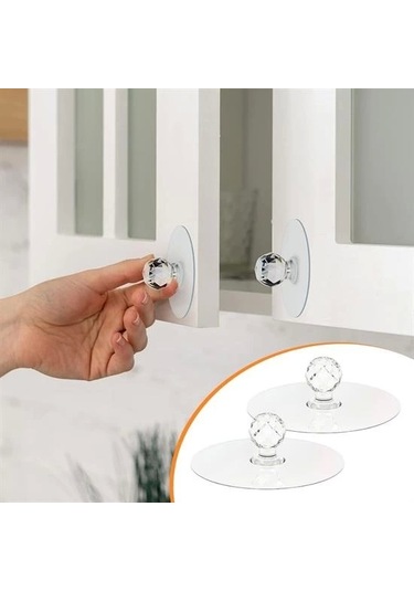 2 Adet Kristal Kendiliğinden Güçlü Yapışkanlı Kulp Askısı Tutma Kolu 4767 Çok Renkli