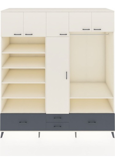 Kronos Dolap 18 Raflı 4 Çekmeceli Tek Askılı 220x59x243 Aytaşı-aytaşı/antrasit Aytası/antrasıt