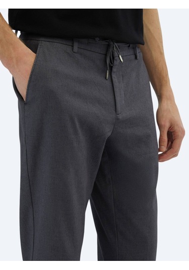 Koyu Gri Düz Dokuma Jogging Fit Casual Pamuk Karışımlı Pantolon Koyu Gri