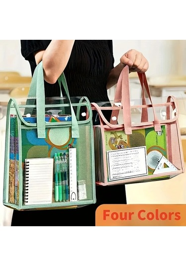 Tongdashop Dikey Mavi Genişletilebilir File Cepli Bohem Şeffaf Pvc Çanta Dikey Versiyon Mavi