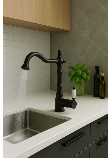 Rudi Armatür 360 Döner Gövdeli Üstün Kalite Pirinç Malzeme Rustik Eviye Bataryası Siyah