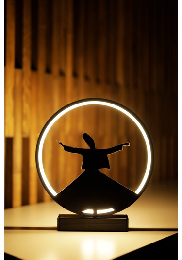 Semazen Figürlü Metal Led Masa Lambası Tasavvuf Temalı Dekoratif Aydınlatma Sufi Işıklı Lamba Mevlana