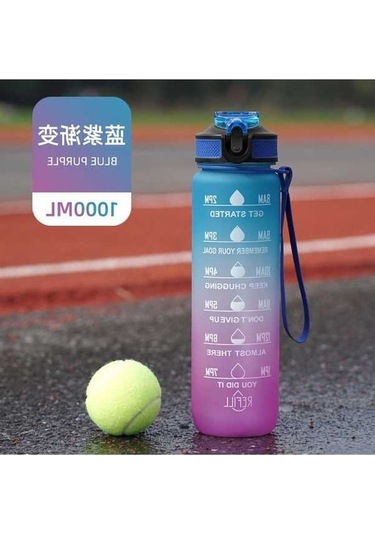 Novahub Çok Renkli Aşamalı Buzlu Bardak 1000ml Spor Pipetli Su Bardağı Zaman Ölçeği Mavi Mor, Maksimum Kapasite Çok Renkli