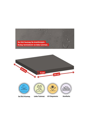 Xpermate 6'lı Sandalye Minderi Su İtici Kumaş 40 x 40 CM Antrasit