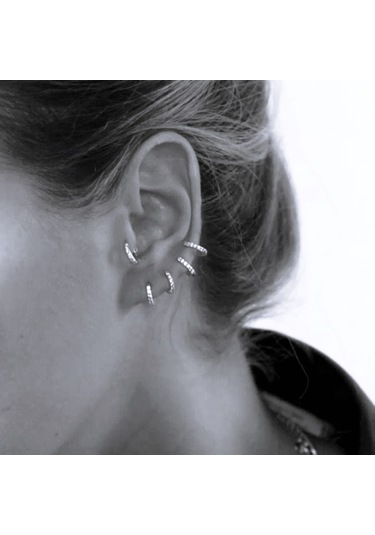 Heppii Çelik Taşlı Minik Halka Küpe Silver Renkli Gümüş