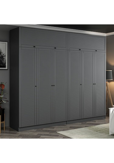 Kale 6 Mebran Panjur Kapaklı 4 Çekmeceli Dolap Ve Yüklük Antrasit 235cm Antrasit