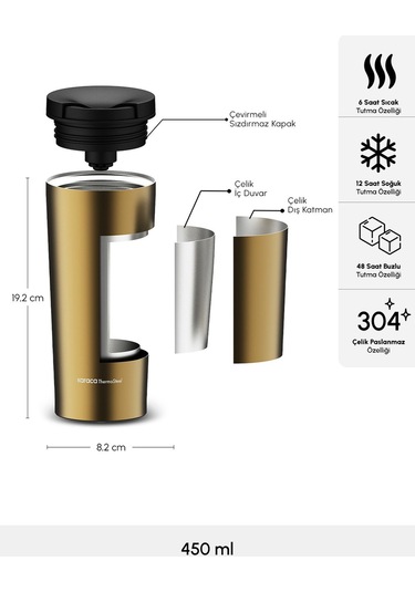 Karaca Sheeny Çelik Sızdırmaz Temos Gold 450 ml