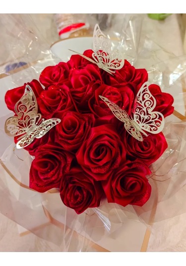 Magazin Dla Rukodel'nic Ip Gavrilov R N Kadife Kırmızı Şerit 4 Cm 3'lü Gül Buketi İçin Set 331640760