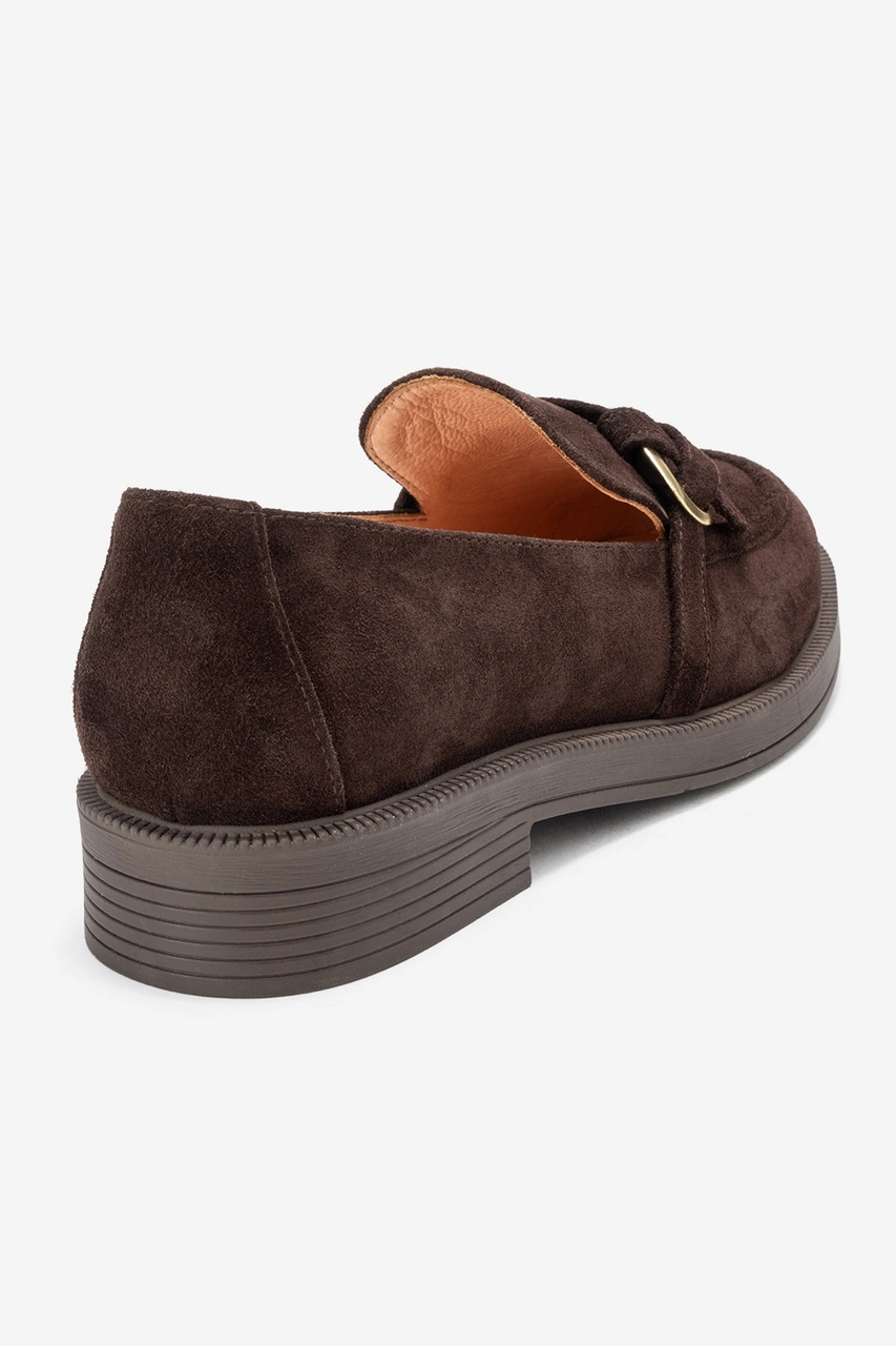 Galea Kahverengi Süet Tokalı Hakiki Deri Kadın Loafer Ayakkabı Kahve Süet