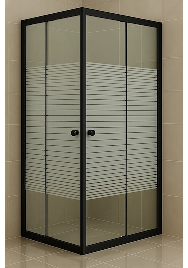 Durul Duşakabin Kare Siyah Profil Çizgili Cam Siyah