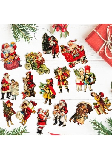 Novahub Ahşap Noel Baba Süsleri Seti - 45 Parça + 10m Keten İp, El Yapımı Dekoratif Figürler