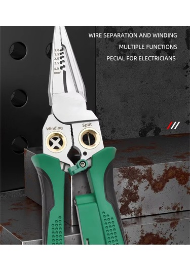 Geeksen 8-in-1 Elektrikçi Pense: Paslanmaz Çelik, Anti Kayma, Kablolu İstriyici, Kesici Ve Voltaj Testeri - Gri