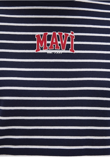 Mavi - Mavi Logo Baskılı Çizgili Lacivert Tişört 1613562-88030 Lacivert