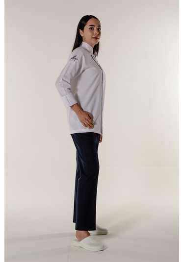 Beyaz Aşçı Ve Mutfak Şef Ceketi Gizli Çıtçıtlı