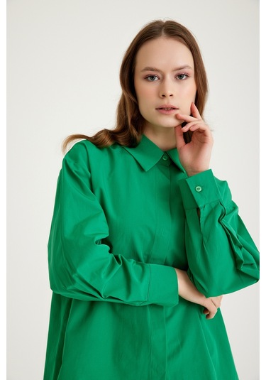 Mizalle Basic Poplin Yeşil Gömlek Yeşil