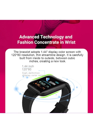 Tenfowee 116plus Akıllı Bileklik: 1.44" Tft Dokunmatik Ekran, Spor Sağlık İzleme, Ip67 Su Geçirmezlik, Uzun Pil Ömrü, Android/ios Uyumlu Mor