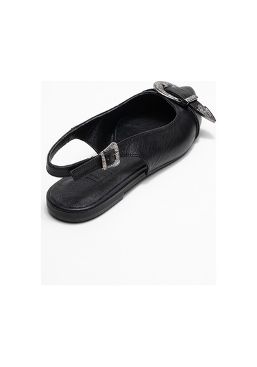 Dorothy Siyah Hakiki Deri Tokalı Sivri Burunlu Kadın Sandalet Siyah