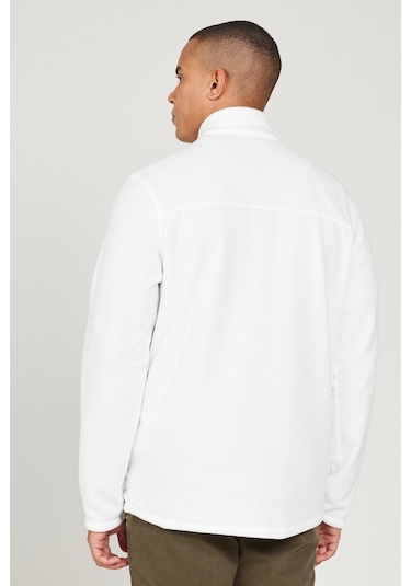 AC&Co / Altınyıldız Classics Anti-Pilling Tüylenme Yapmayan Bato Yaka Erkek Polar Sweatshirt Beyaz