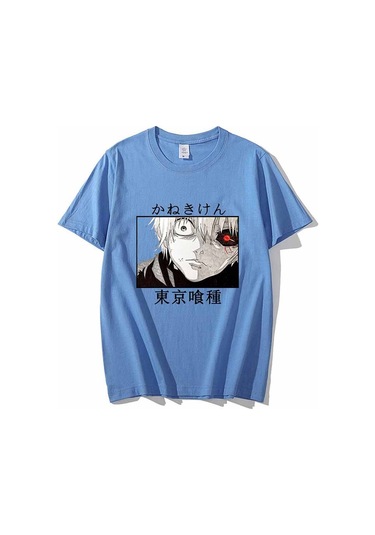 Mavi Japon Animesi Tokyo Ghoul T Shirt Erkekler Kawaii Karikatür Kaneki Ken Grafik Tees Moda Unisex Tshirt Yaz Üstleri T-shirt Erkek Mavi
